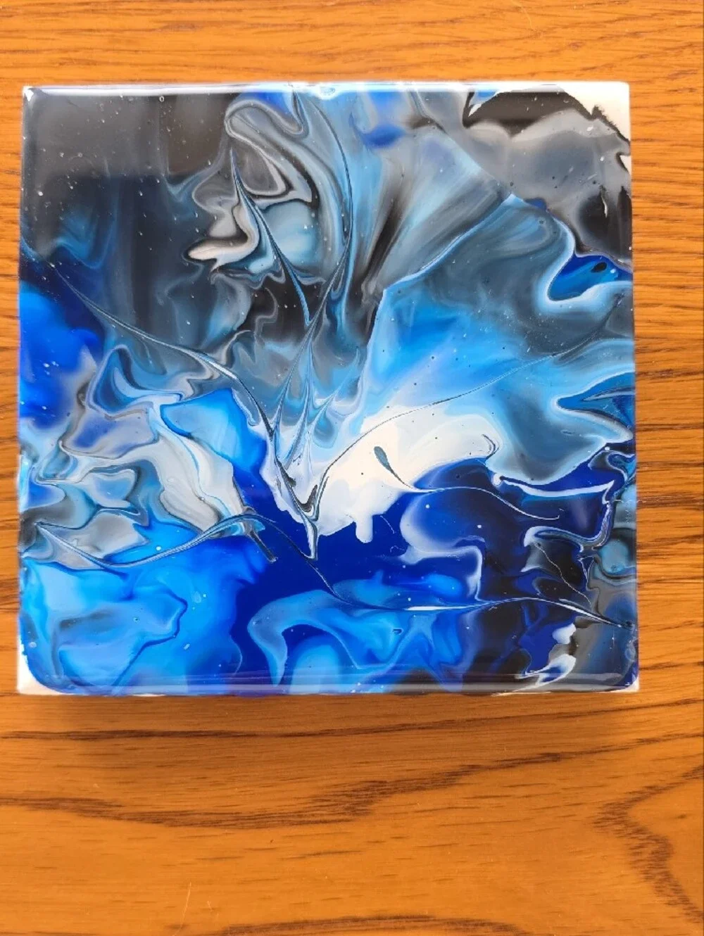 Hand Crafted Blue and Black Abstract Coaster Set